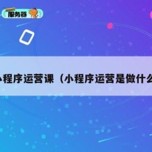 小程序运营课（小程序运营是做什么）