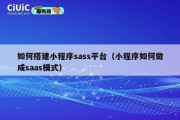如何搭建小程序sass平台（小程序如何做成saas模式）