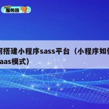 如何搭建小程序sass平台（小程序如何做成saas模式）
