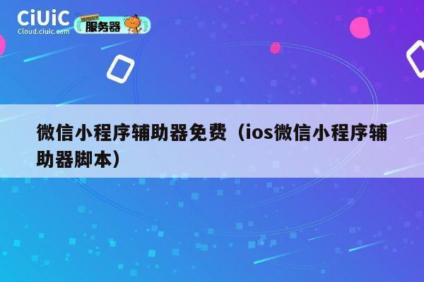微信小程序辅助器免费（ios微信小程序辅助器脚本） 第1张