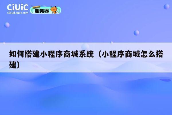 如何搭建小程序商城系统（小程序商城怎么搭建） 第1张