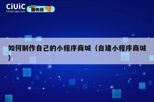 如何制作自己的小程序商城（自建小程序商城） 第1张