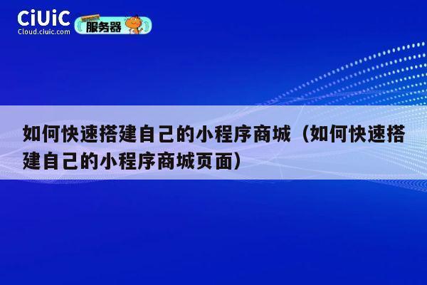 如何快速搭建自己的小程序商城（如何快速搭建自己的小程序商城页面） 第1张